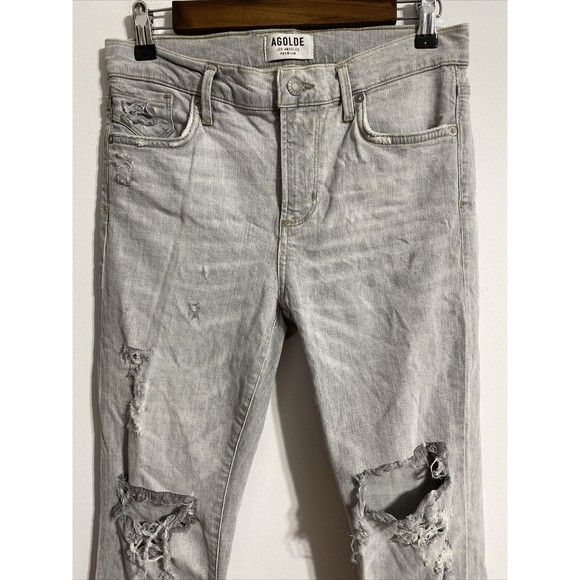 AGOLDE Jeans Women's 26 Gray Grey High Rise Ankle Skinny Stretch Distressed - Picture 3 of 14